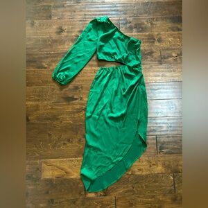 NWT Emerald Green Silk Asymmetrical Cut-out Dress - SZ Small